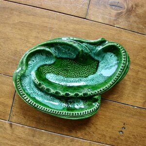 Vintage Green Ashtray California Pottery Ceramic Footed Trinket Jewellery Tray